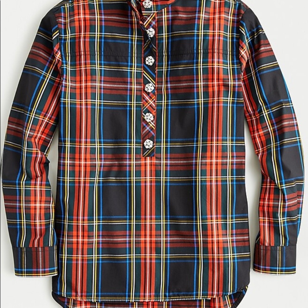 JCrew Jeweled Button Popover Tunic Stewart Tartan